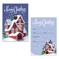 Christmas party invitation cards set with snowy house design and navy blue background - Winter Night Snow House Style