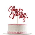 Dettaglio del cake topper rosso glitter Happy Valentines Day su torta bianca - Stile Scritto a Mano (Stile 4)