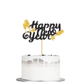 Adorno para tarta Happy New Year brillante en negro y dorado con copa de champán - Estilo Pre-pegado / Patchwork Negro Oro