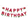 Σετ πανό Happy Birthday με θέμα καρπούζι και διακοσμητικές φέτες φρούτων σε κόκκινο - Πανό Happy Birthday Καρπούζι