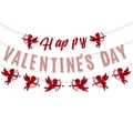 Striscione Happy Valentine's Day glitterato con Cupido per decorazioni di San Valentino - Striscione Happy Valentine's Day + Ghirlanda di Cupido