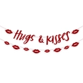 Guirlande rouge pailletée Hugs & Kisses avec lèvres pour déco de fête Saint-Valentin - Poudre Libre Rouge Câlins Et Bisous + 8 Lacets À Lèvres