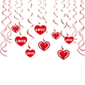 Red spiral hanging decorations with LOVE heart pendants for Valentine's Day party decor - Valentine Red Heart Swirls (4 Double + 8 Single)