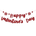 Guirlande rouge brillante Happy Valentine's Day avec roses pour décoration de fête - Happy Valentine's Day avec Roses et Pois (lq)