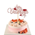 Pink glitter Happy Valentine's Day cake topper with red lips for party dessert - Rose Gold Letters, Red Lips