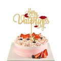 Golden glitter Happy Valentine's Day cake topper with red lips on wooden stick - Gold Letters, Red Lips