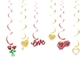 Decorazioni a spirale di San Valentino rosse e oro con cuori glitterati e ciondoli d'amore - Riccioli Appesi LOVE di San Valentino Oro / Oro