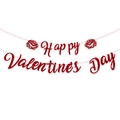 Glittery red Happy Valentine's Day banner with rose accents for romantic party decor - Red Letter Banner