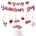 Set decorazioni San Valentino con striscione glitterato rosso e vortici a cuore - Set Rosso Banner Topper Spirale