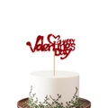 Topper per torta Happy Valentine's Day glitterato con cuori rossi per decorazione festiva - Cake Topper Happy Valentine's Day