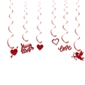 Decorazioni per San Valentino con spirali rosse glitterate, cuori e scritte d'amore - Spirali Appese