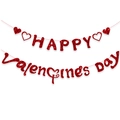 Striscione rosso glitter Happy Valentine's Day con cuori per decorazione di feste - Banner Happy Valentine's Day
