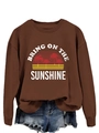 Detail of Bring On The Sunshine vintage print on brown crewneck sweatshirt - Coffee (White Print)