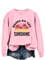 Detail of pink crewneck sweatshirt with 'Bring On The Sunshine' sun and palm tree print - Pink (Black Print)