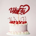 Cake topper Happy Valentine's Day rosso glitterato con cuore per dolci festivi - Stile Cuore Laterale (Stile 2)
