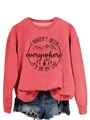 Detail van rode crewneck sweatshirt met zwarte grafische berg- en bosafdruk - S / Rood (Zwarte Afdruk)