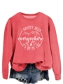 Detail of red crewneck sweatshirt featuring white mountain graphic and travel quote print - Red (White Print)