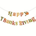 Colorful Happy Thanksgiving banner with pumpkin and maple leaf decorations on white background - Happy Thanksgiving Banner Letters With Maple Leaf And Pumpkin