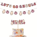 Set decorativo per Halloween con striscione LET'S GO GHOULS e topper per torta - Set Banner e Topper LET'S GO GHOULS