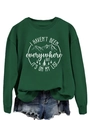 Close-up of ribbed crewneck and mountain print on this dark green fashion sweatshirt - Dark Green (White Print)
