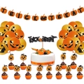 Halloween party decoration set with Trick or Treat pumpkin banner, balloons and cake toppers - Banner Balloons And Toppers Combination