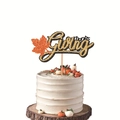 Glittery Thanksgiving cake topper with maple leaf on a white cream cake dessert - Black Gold Maple Style