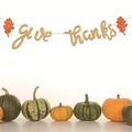 Golden glittery Give Thanks banner with orange maple leaves for Thanksgiving party decor - Thanksgiving Banner