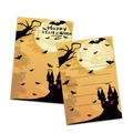 Halloween Einladungskarten mit Schloss, Fledermäusen und Mond in Orange und Schwarz - Schwarzes Schloss Stil