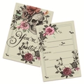 Gothische Halloween-Einladungskarten mit Totenkopf und Rosen auf Vintage-Hintergrund - Rosen Totenkopf