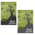 Halloween Einladungskarten Set mit Fledermäusen, Kürbissen und Geisterhaus Design - Schwarzer Baum