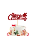 Adorno de pastel Merry Christmas rojo brillante sobre una tarta navideña decorada - Estilo Campana Rojo