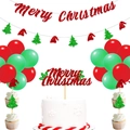 Merry Christmas decoratieset met rode glitterbanner, taarttoppers en vrolijke ballonnen - Banner Toppers en Ballonnen Volledige Set