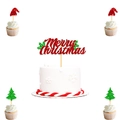 Glinsterende Merry Christmas taarttoppers set met rode hoeden en groene kerstbomen - Cake Topper Set