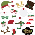 Christmas photo booth props set including Santa hats, reindeer antlers and glasses - Christmas Theme Elements (DJ)