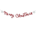 Striscione Merry Christmas rosso glitterato con fiocchi di neve per decoro natalizio - Fiocco di Neve Bianco + Striscione Merry Christmas Rosso
