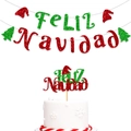 Feliz Navidad Weihnachtsdeko-Set mit Glitzerbannern und passenden Tortensteckern - Weihnachten Feliz Navidad Rot Grün Banner Und Tortenaufsatz Set