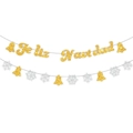 Glitzerndes Feliz Navidad Banner mit goldenen Glocken und silbernen Schneeflocken Deko - Gold Feliz Navidad Banner und Schneeflocken Glocken Girlanden Set