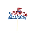 Independence Day themed Happy Birthday cake topper with red and blue glitter details - 1 Large Topper (1 Large Independence Day Birthday Cake Topper)