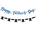 Set de pancarta Happy Father's Day brillante con letras azules y diseño de sombrero - Pancarta Azul Happy Father's Day + Guirnalda De Sombrero Negro Y Corbata Negra