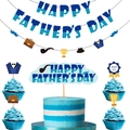 Vatertag Party-Deko-Set mit blauem Happy Father's Day Banner und Tortenaufsätzen - Deko-Set (Banner Und Topper)