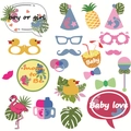 21pcs Hawaii themed baby shower photo booth props with pineapple and flamingo motifs - Hawaiian Gender Reveal Theme