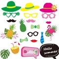 Hawaii party photo booth props with flamingos, pineapples, and Aloha summer signs - Hawaii Tropical Theme Style