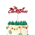 Adorno para tarta Merry Christmas de purpurina roja con diseño de gorro de Papá Noel - Sombrero Rojo