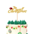 Decoración dorada para tartas Merry Christmas con gorro navideño y palo de madera - Estilo Dorado Con Gorro Rojo