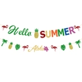 Set di striscioni glitter Hello Summer e Aloha con decorazioni fenicottero e ananas - Set Striscioni Hello Summer e Aloha
