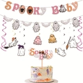 Halloween Spooky Baby party decoration kit with ghost and bat banners and cake topper - Spooky Baby Pull Flag And Cake Toppers