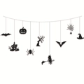 Decorazioni sospese per Halloween con sagome di pipistrelli, zucche e ragni neri - Ghirlanda Sospesa Silhouette Halloween Nera (LQ)