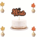 Detail of Give Thanks glitter cake toppers and orange maple leaf cupcake decorations - Set / Black Orange