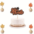 Decorazioni per torta Give Thanks glitterate con foglie d'acero per festa del ringraziamento - Set / Arancione Nero