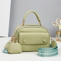Olive green crossbody bag with lychee texture and woven wide shoulder strap details - Green